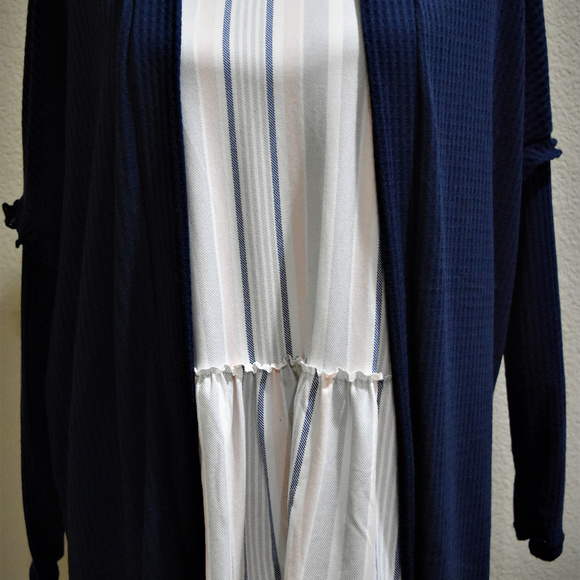 Open Front Thumbhole Cardi Navy - Picture 2 of 2